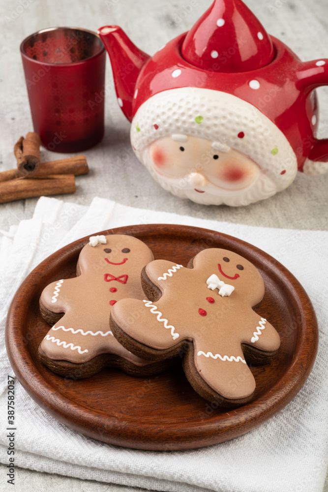 Traditional christmas gingerbread over a wooden board