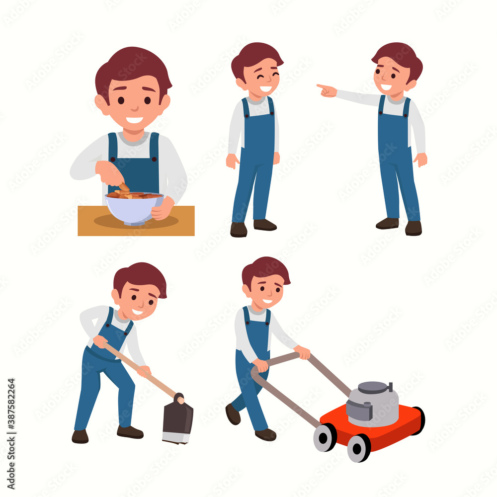 Cute little boy character set isolated on different layers. Flat vector illustration Cute little boy character set isolated on different layers. Flat vector illustration