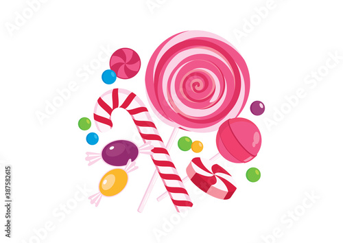 Pile of colorful candy icon vector. Different types of candies icon set. Candy collection vector. Pile of sweets icon isolated on a white background