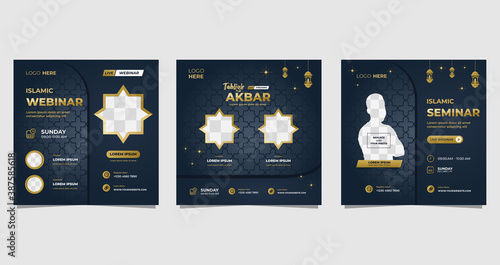 Collection of Grey and Gold luxury background with islamic ornament concept. Perfect for social media post templates, Islamic webinar, Muslim education, Religion event and other online seminar