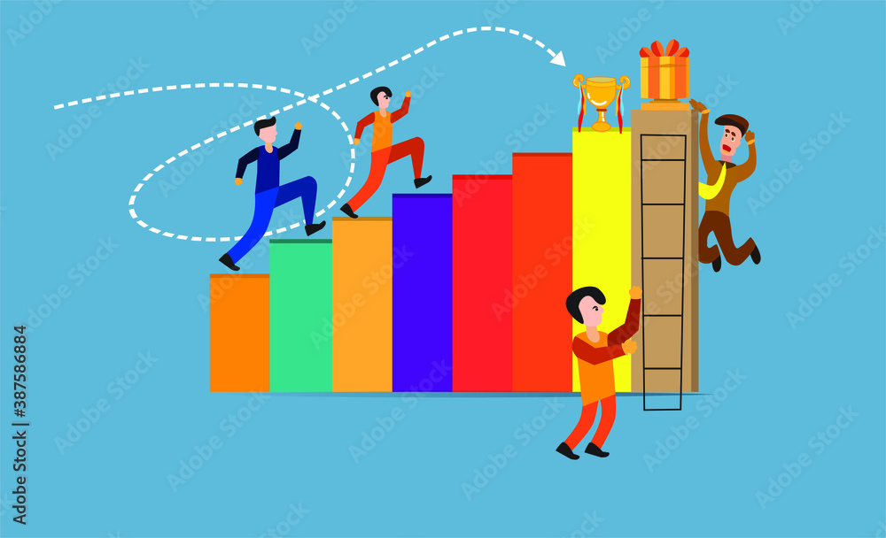 Fototapeta premium people race to achieve victory on the charts by various means to success