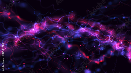 Fototapeta Naklejka Na Ścianę i Meble -  Vibrant glowing wavy lines and light traces. Colourful abstract background for modern presentation and web design