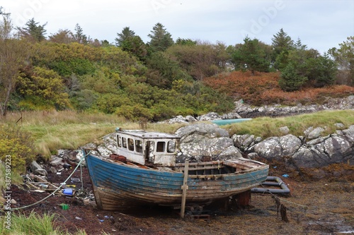 old boat on the river  north uist  hebrides  scotland