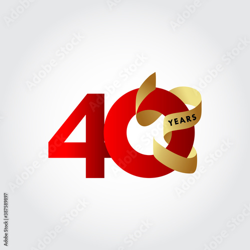 40 Years Anniversary Ribbon Celebration Vector Template Design Illustration