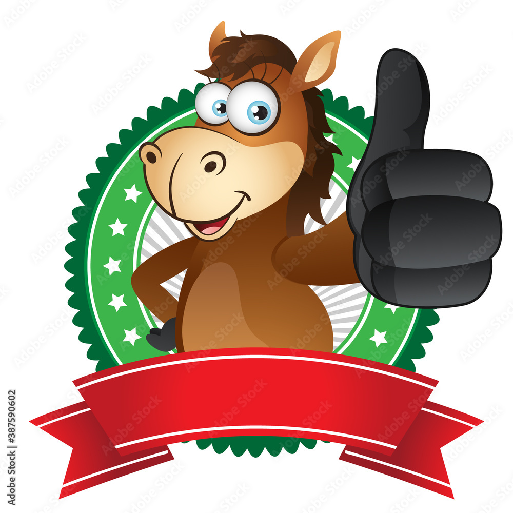Cartoon Horse thumbs up gesture with ribbon label Stock Vector Adobe