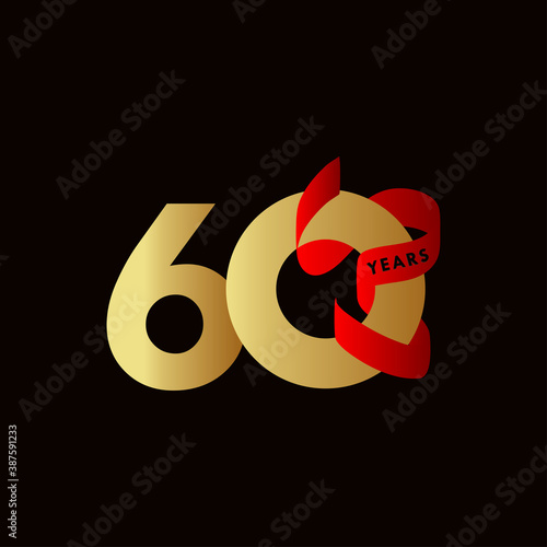 60 Years Anniversary Ribbon Celebration Vector Template Design Illustration