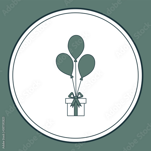 Vector icon of the gift box on baloons