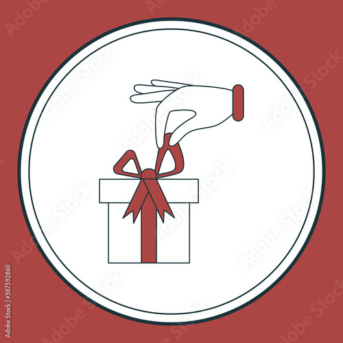 Hand oppening the gift box. Vector icon