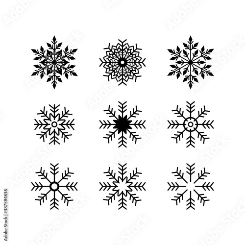 Set of black snowflkes. New Year and Christmas original snowflakes. Vector illustration