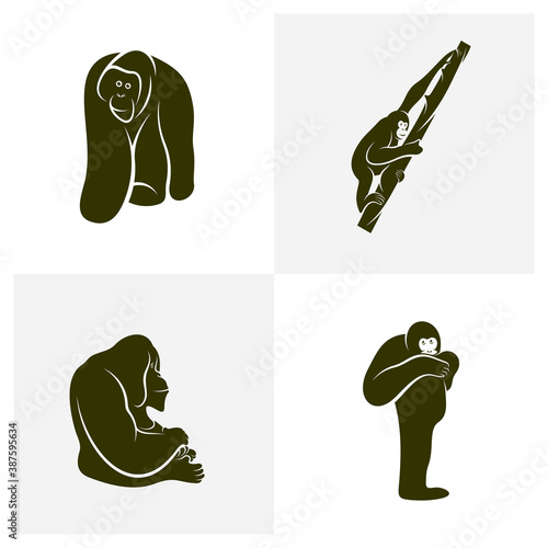 Set of Orangutan logo design vector template, Illustration design Orangutan Monkey, Symbol Icon