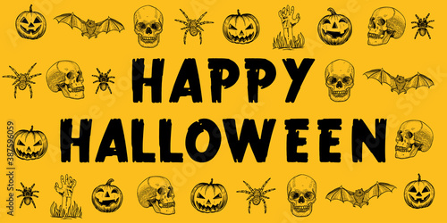 Halloween yellow poster banner with pattern illustration