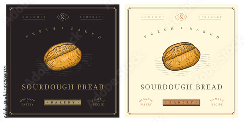 Sourdough bread retro vintage logo illustration