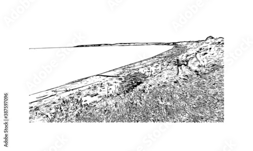 Building view with landmark of Bournemouth is a coastal resort town on the south coast of England. Hand drawn sketch illustration in vector.