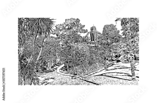 Building view with landmark of Bournemouth is a coastal resort town on the south coast of England. Hand drawn sketch illustration in vector.