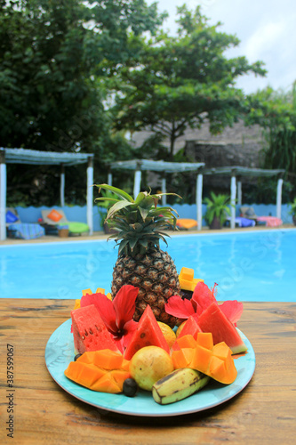tropical fruits on the beach