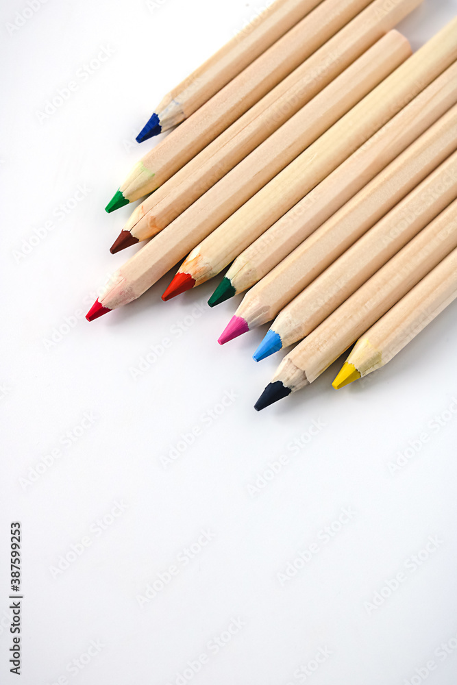 Color pencils isolated on white background with copy space Color pencils isolated on white background with copy space