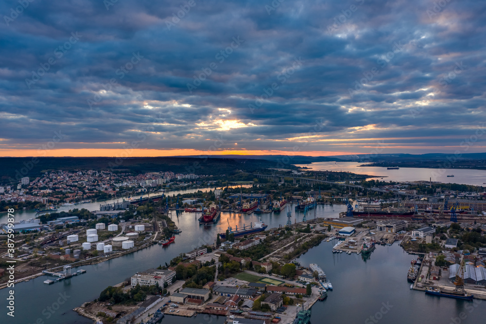 Fototapeta premium Aerial view over port Varna