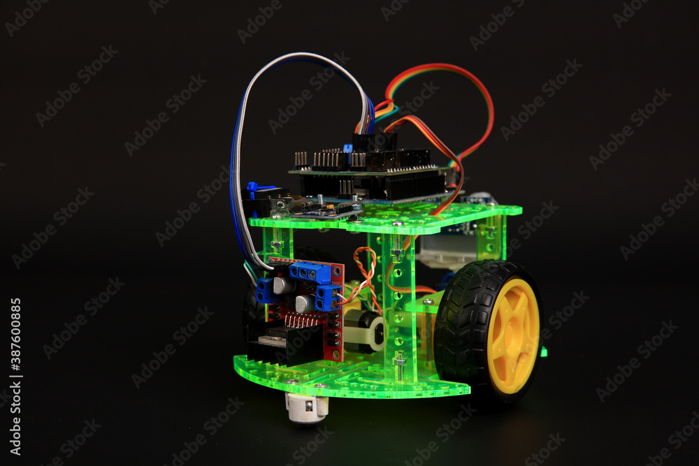 Fototapeta premium Handmade education robot learning set , inventor model automation vehicle