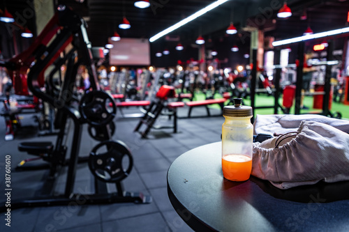 Abstract blur gym and fitness room interior for background