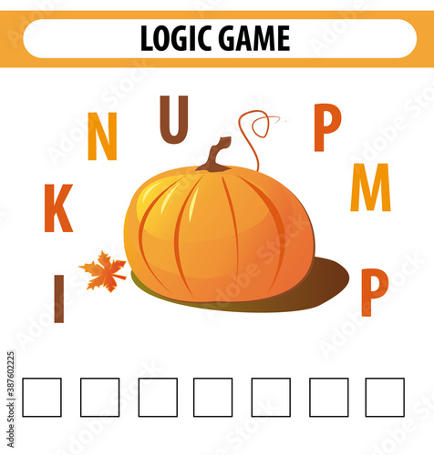 Worksheet for preschool kids.Words puzzle educational game for children. Place the letters in right order. Cute illustration of logic puzzle game for study English. Find the correct places 
