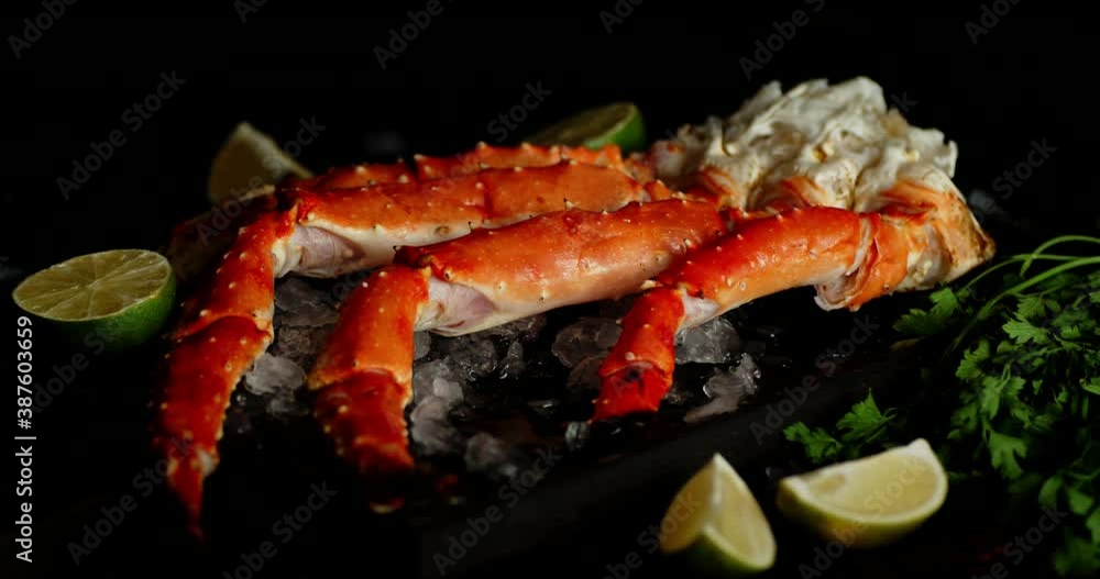 Boiled crab with herbs and lime slices rotates. Boiled crab with herbs and lime slices rotates.