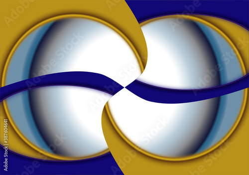 Pintura abstracta circular en dorado y azul con degradado blanco
