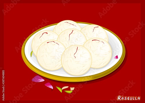 Rasgulla Bengali indian Sweet Dish Food Vector