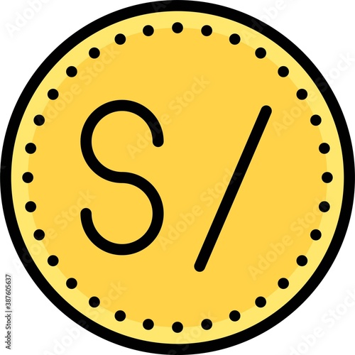 Peruvian sol coin icon,  currency of Peru
