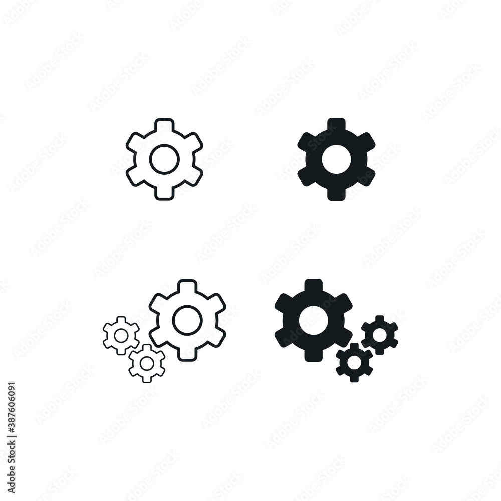 Gear icon template color editable. Gear icon set with fill color and stroke color. Gear symbol vector sign isolated on white background Gear icon template color editable. Gear icon set with fill color and stroke color. Gear symbol vector sign isolated on white background