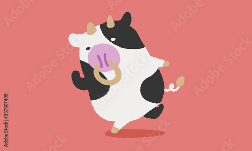 Cute cow illustration running with a smile