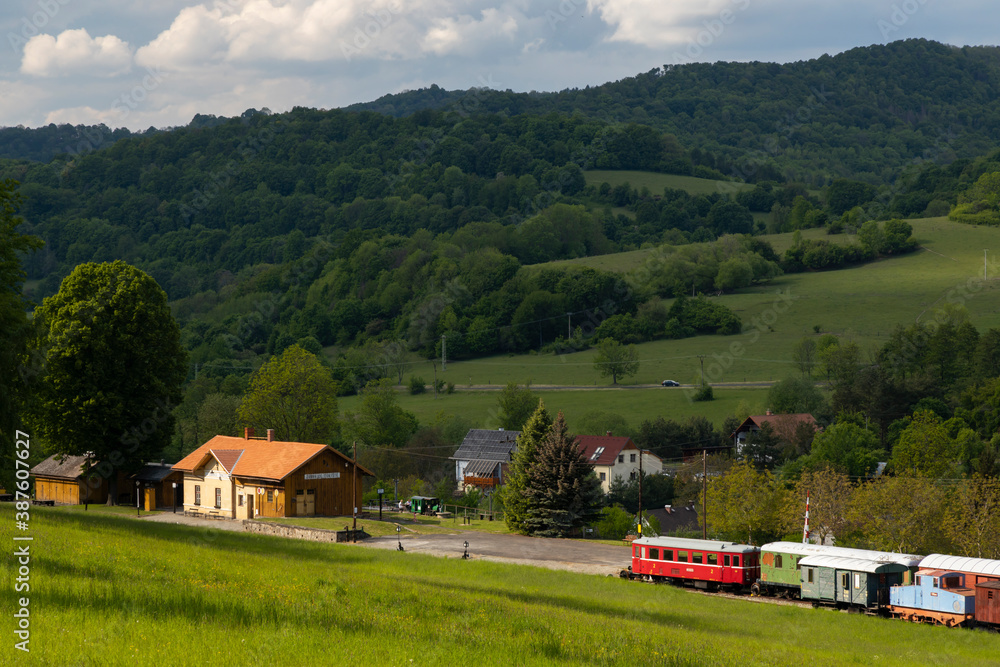 Zubrnice railway museum and village with old houses in Northern Bohemia, Czech Republic