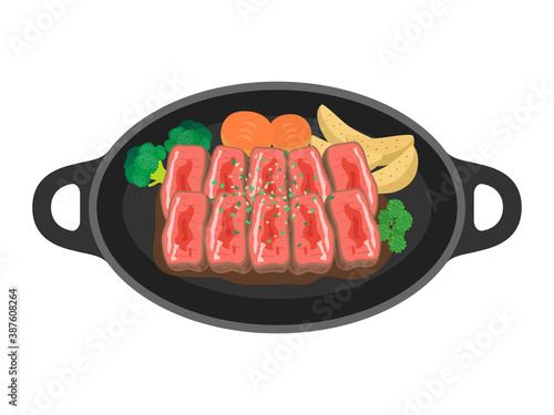 鉄板にのせたステーキのイラスト