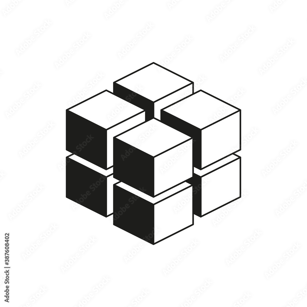 Fototapeta premium A geometric cube of 8 isometric cubes. Simple vector illustration on a white background