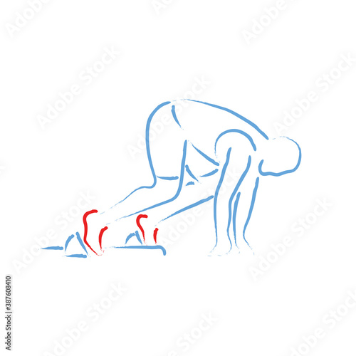 Stylized vector illustration with athlete sprinting at the starting blocks