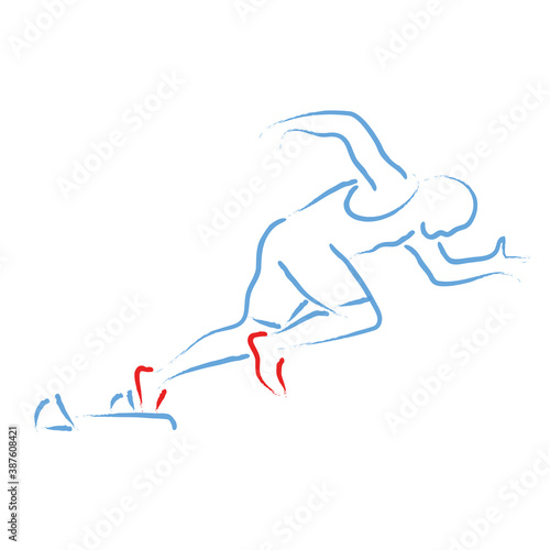 Stylized vector illustration with athlete sprinting at the starting blocks © robodread