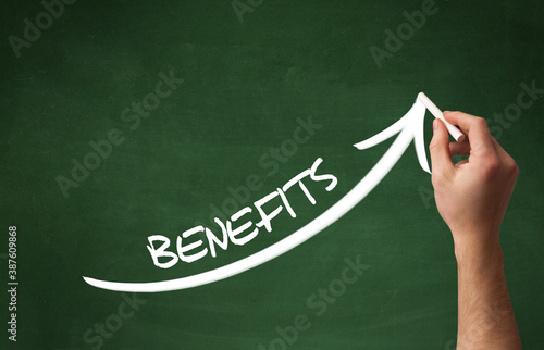 Wallpaper Mural Hand drawing BENEFITS inscription with white chalk on blackboard, business concept Torontodigital.ca