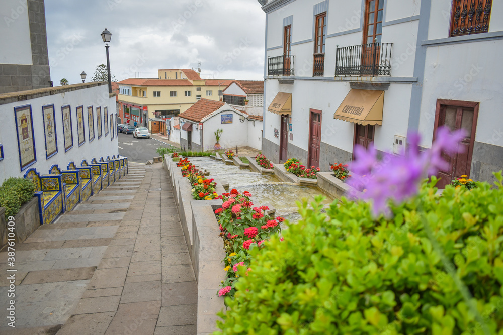 Landscape with famous Paseo de Canarias street on Firgas, Gran Canaria, Canary Islands.