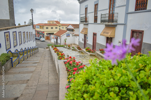 Landscape with famous Paseo de Canarias street on Firgas, Gran Canaria, Canary Islands. photo