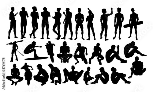 Naked men black silhouettes. Big set 1