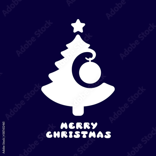 White Christmas tree on a blue background with the text: merry Christmas.