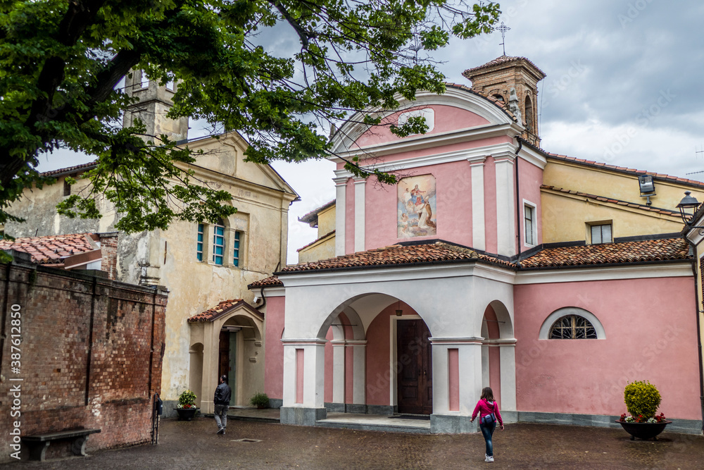 Beautiful pink church in Barolo