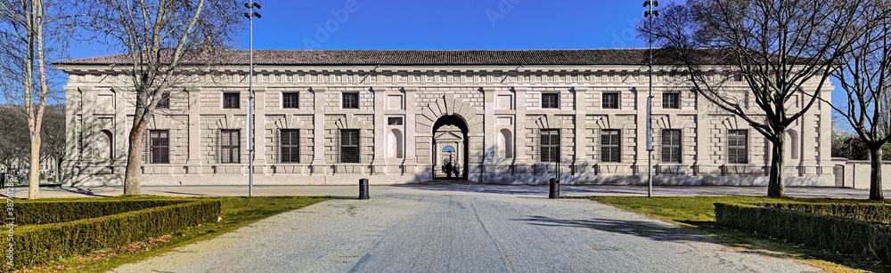Main entrance to Palazzo Te around sunset time on an autumn day, Mantua, Italy.