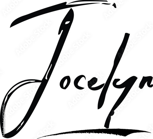 Jocelyn-Female/Girl Name Modern Brush Calligraphy Cursive Text on White Background photo