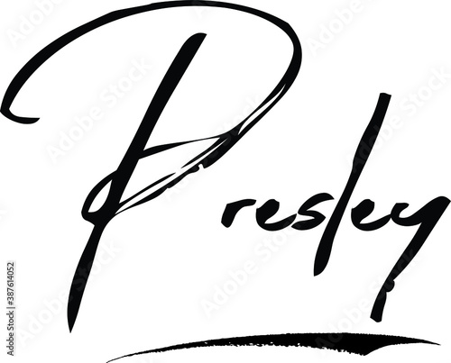 Presley-Female Name Modern Brush Calligraphy Cursive Text on White Background photo