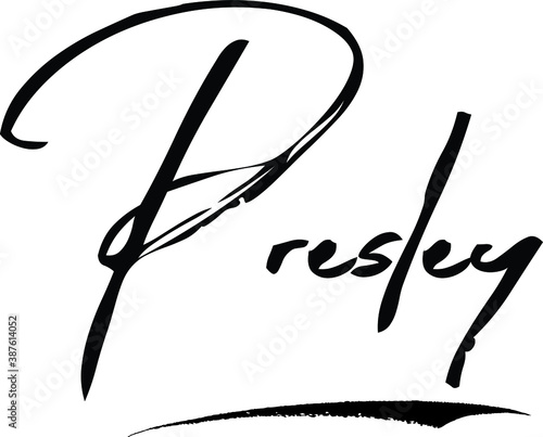 Presley-Female Name Modern Brush Calligraphy Cursive Text on White Background
