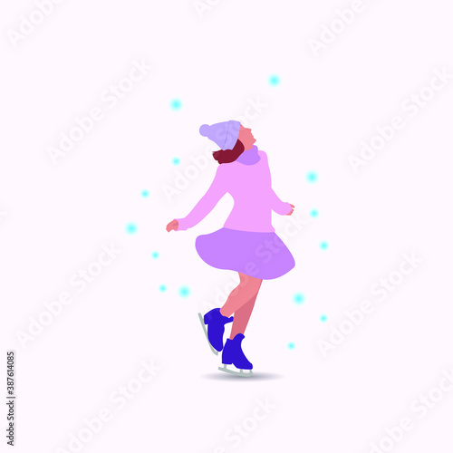 Vector illustration of a young woman skating in winter for an icon or symbol