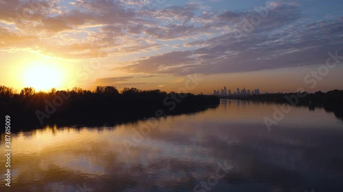 Wallpaper Mural 4k sunset view from Siekierkowski bridge on the Vistula River and city downtown in Warsaw, Poland Torontodigital.ca