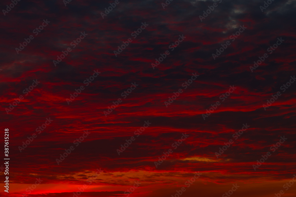 Red clouds in the sunset sky