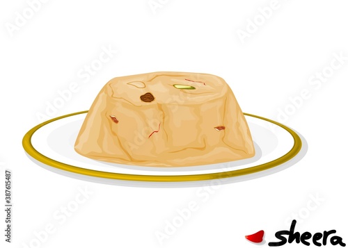 sheera or Suji ka halwa indian Sweet Dish Food Vector