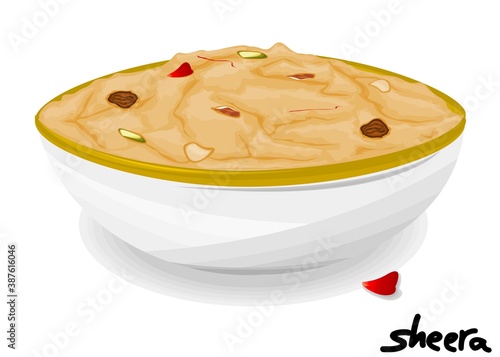sheera or Suji ka halwa indian Sweet Dish Food Vector